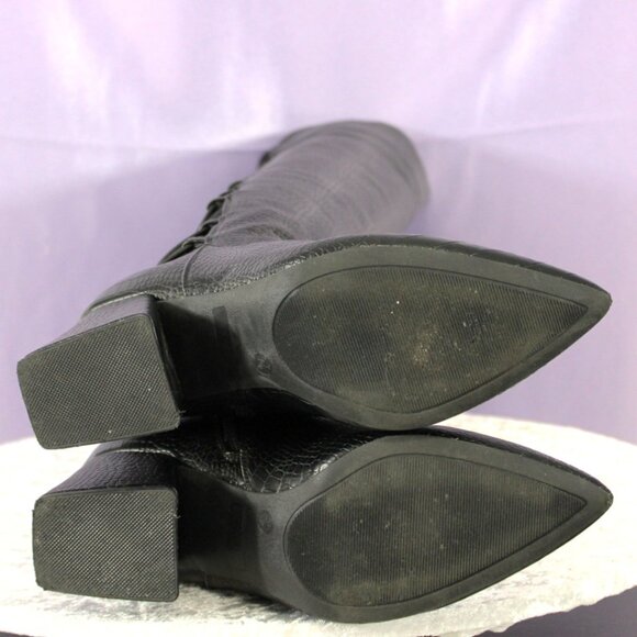 Black Over The Knee Lace Up Back Block Heel Boots Pointed Toe Women’s 7.5 - Picture 6 of 6
